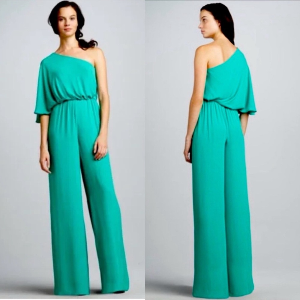 BCBGMaxAzria Turquoise One-Shoulder Jumpsuit